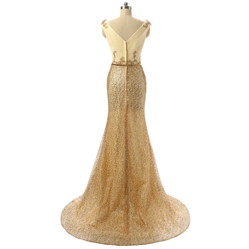 Новый Русалка Платье De Festa платье Noiva Dourado Longue Одеяние Де Вечер Свадьба Вечерние