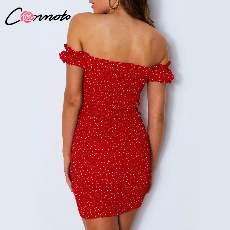 Conmoto Облегающее платье с открытыми плечами сексуальное для вечеринок со