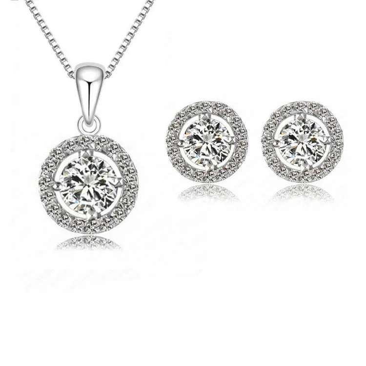 Комплект из колье и серёг с фианитом|jewelry sets for women|jewelry setssilver plated jewelry set |