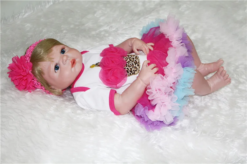 

Full silicone reborn baby girls dolls 22" lifelike newborn girl babies doll for child bathe shower bedtime toy bebe gift bonecas