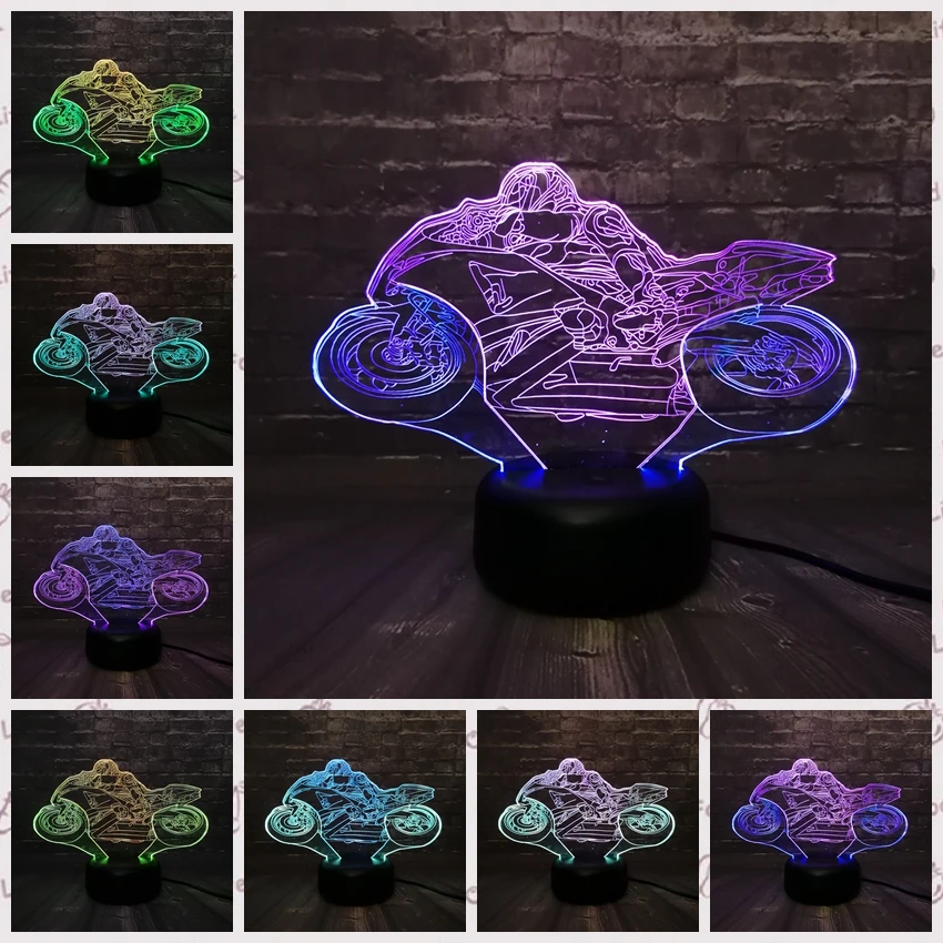 Новинка, USB, Motocyle, USB, сенсорный человек, ночник, 3D светодиодный, смешанный, двойной цвет, лампа для детей, для сна, для мальчиков, с рисунком, детская база