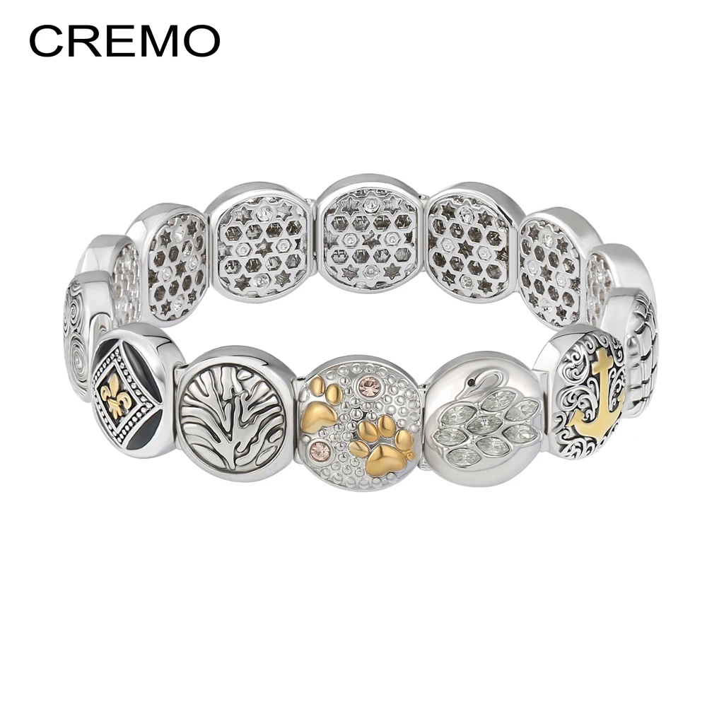 Женский браслет с якорем Cremo эластичный модульный изображением дерева жизни