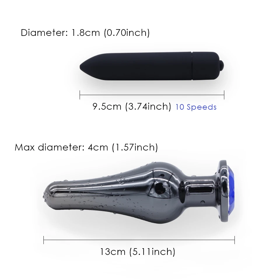 DOMI Анальная пробка из нержавеющей стали с кристаллом и металлическим покрытием