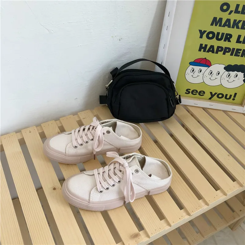 women canvas shoes fluorescent green girls pink sneakers cloth shoe spring autumn solid color lace up low up white trainer 35-40