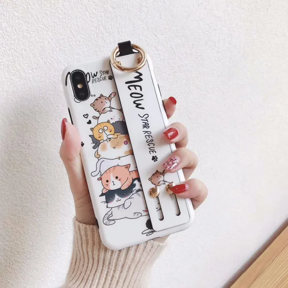 Cartoon cat wrist strap is for iPhone 6 6plus 7 7plus mobile phone case x back cover |