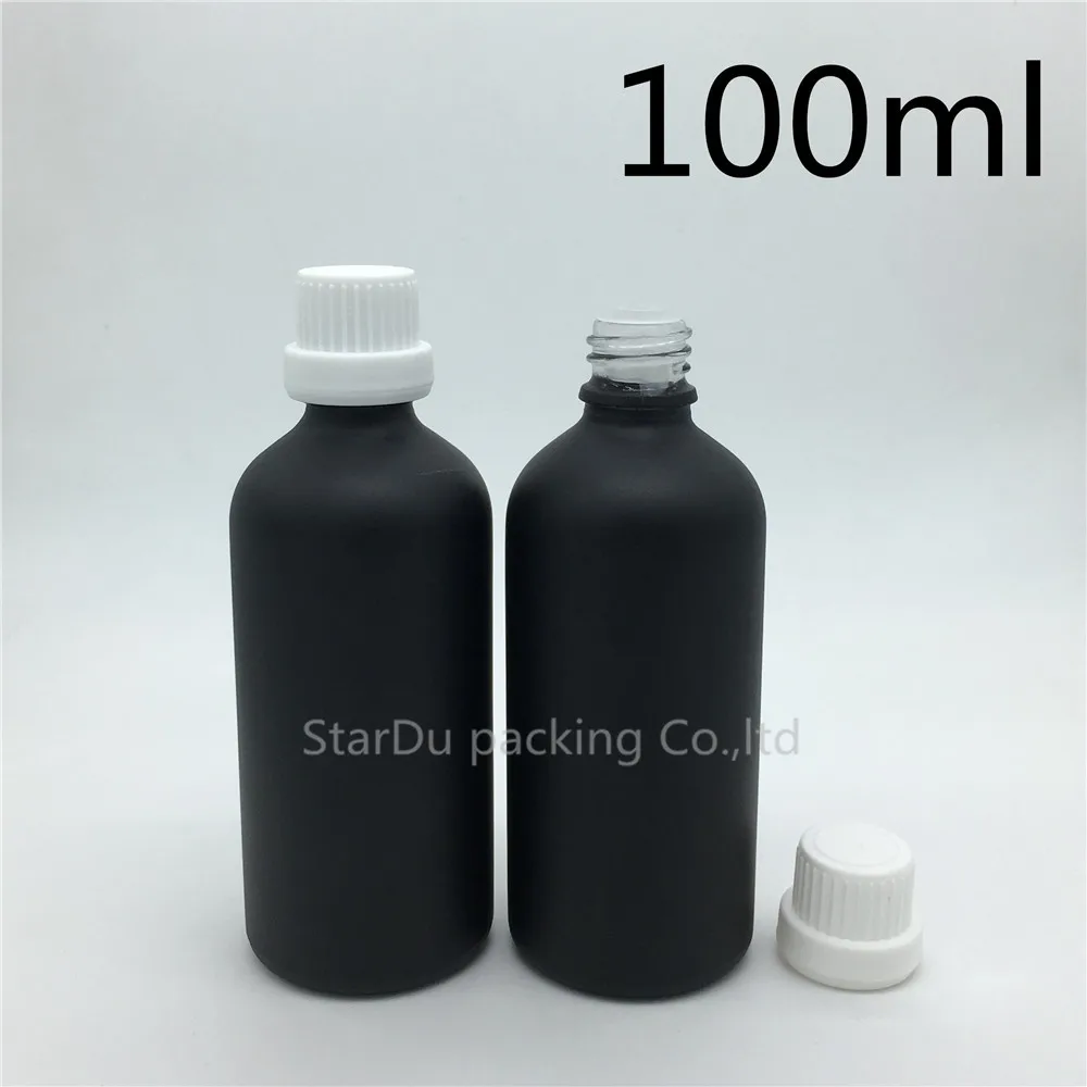 

12pcs 100ML Black Frosted Glass Bottle 100ml Vials Essential Oil Bottle White Tamper Evident Cap Perfume Bottle