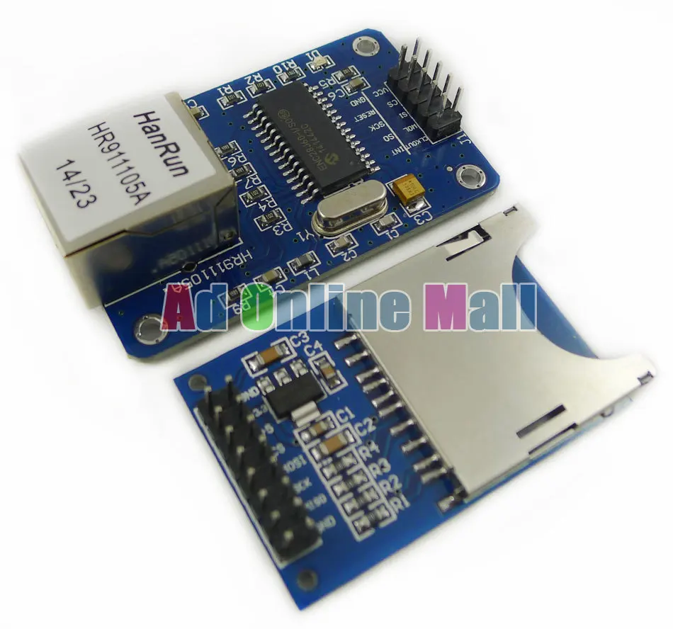 Интерфейс ENC28J60 spi сетевой модуль Ethernet LAN схема 51 AVR LPC для Arduino + SD карты слот