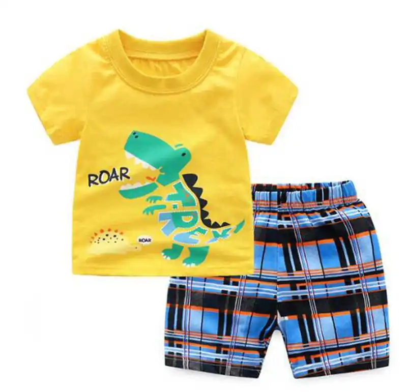 Летняя одежда для мальчиков топ с мультяшным рисунком + шорты детская спортивный