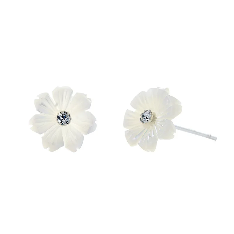 

OMHXFC Wholesale European Fashion Woman Girl Party Wedding Gift Shell Flower AAA Zircon 925 Sterling Silver Stud Earrings ER142