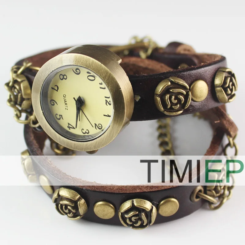 Новые модные женские часы наручные винтажный дизайн коричневый Бесплатная