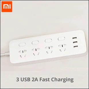 Xiaomi Mi Мощность розеток 1,8 м с 3 портами(стандарт 5V 2.1A быстрой зарядки удлинитель 6 розеток с предохранителем и универсальным питанием-от источника переменного или двери