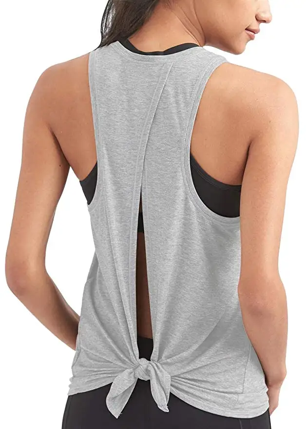 Light Gray NWT Спортивная одежда для бега, одежда для тренировок, открытая спина, топы для йоги, стрейчевая Сексуальная Блузка, майка для спортзала, рубашки без рукавов, спортивный укороченный топ - Цвет: Light Gray