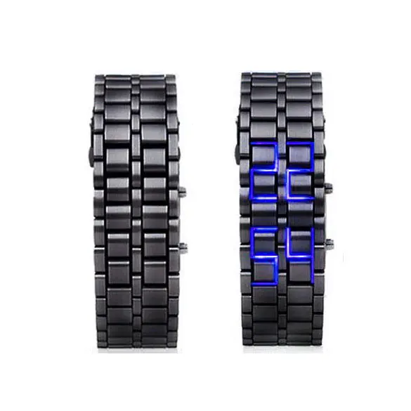 

LUHAN Lava Style LED Digital Wristwatches Iron Samurai Metal Black Straps LED Watch Fashion Men's Women Watches For Lover LL