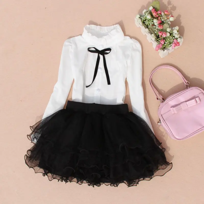 Блузка для девочек подростков белая хлопковая блузка с длинным рукавом и бантом