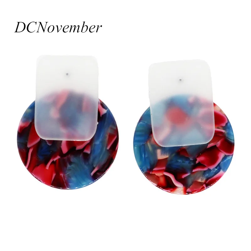 New Fashion Splice Circle Square Shape Acrylic Acetic Acid Stud Earrings Women Girl Studs Geometric Resin Jewelry | Украшения и