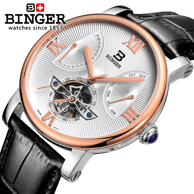 Швейцарские мужские часы Tourbillion автоматические механические бингера люксовый