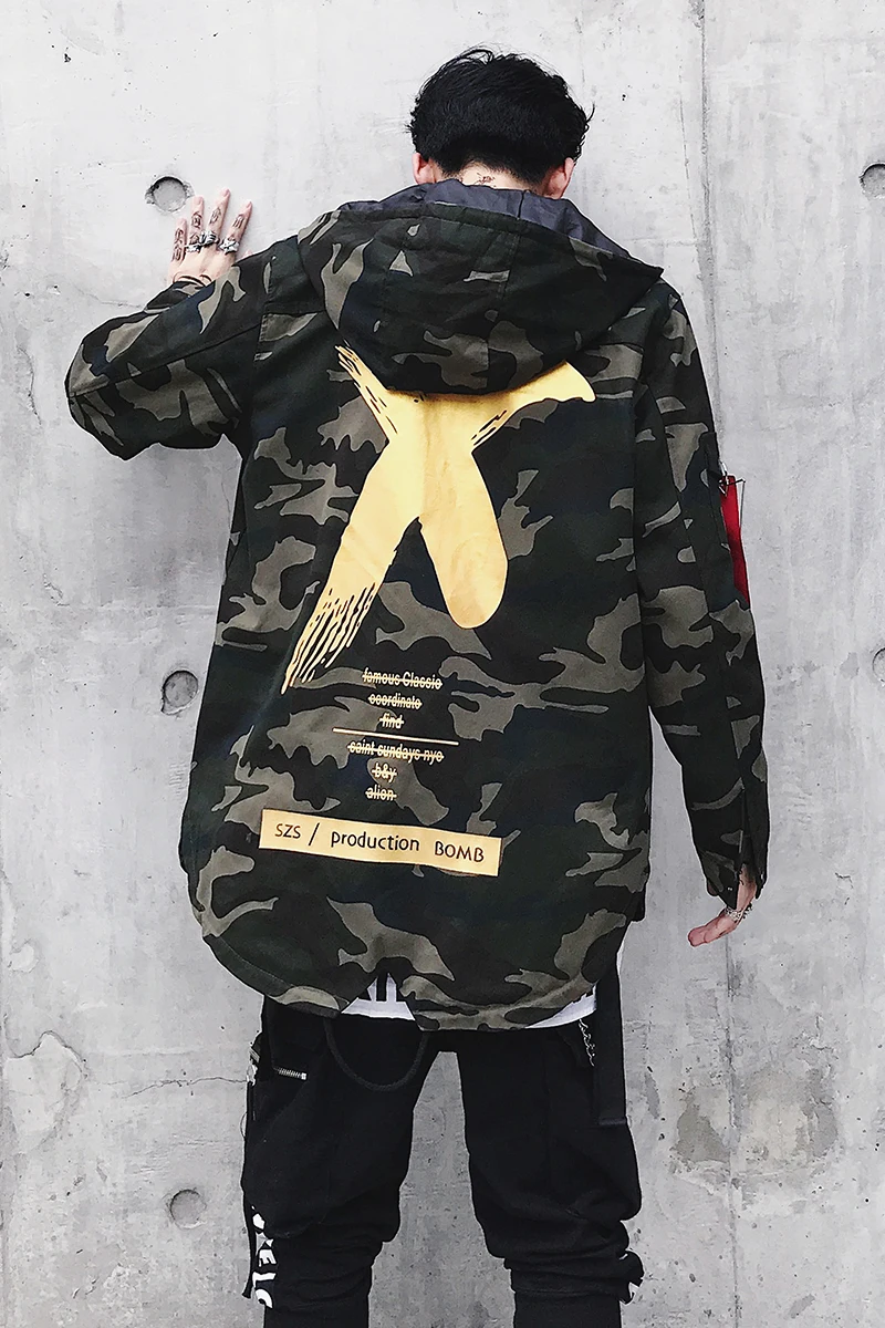 Мужская уличная куртка Camoflage с капюшоном в стиле милитари Харадзюку для пилота