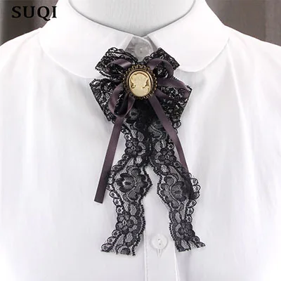 black SUQI модная женская элегантная Нежная кружевная лента, бант, брошь, булавка, королева, камея, винтажные броши, булавка для женской одежды, аксессуары - Окраска металла: black