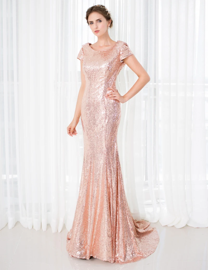 

iLoveWedding Evening Dresses Champagne Mermaid Sweep Train Open Back Sexy Long Formal Party Gown for Women In Stock 18286