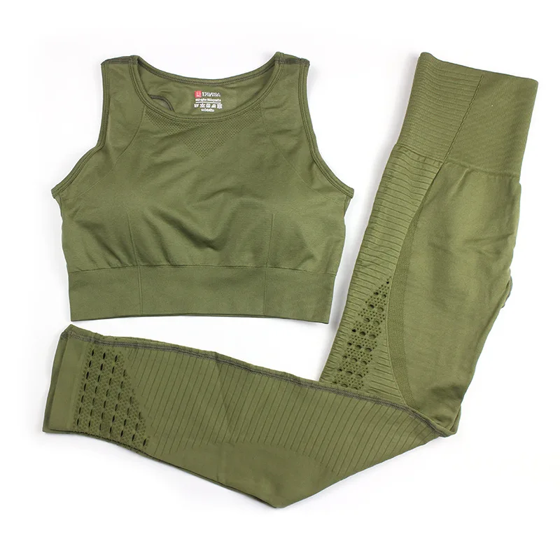 

Yoga Set Women Fitness Clothing Sportswear Woman quick-dry Gym Leggings Padded Push-up Strappy Sports Bra 2 Pcs Sports Suits