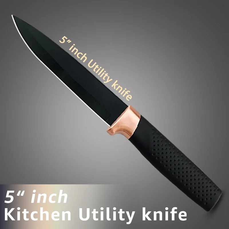 5 inch paring knife Кухонный нож 5, 7, 8 дюймов, поварские ножи 5CR15, 440C, высокоуглеродистая Нержавеющая сталь, сантоку, антипригарное черное лезвие, набор инструментов для хлеба - Цвет: 5 inch paring knife