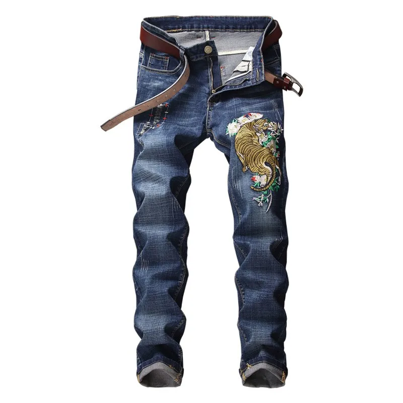 Джинсы-Карандаш мужские прямые в полную длину байкерские брюки из денима с