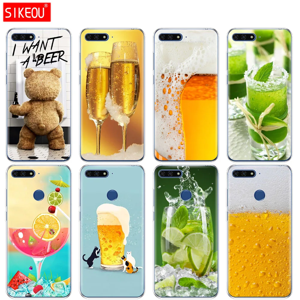 Силиконовый чехол для телефона Huawei Honor 7A PRO 7C Y5 Y6 Y7 Y9 2017 2018 Prime Beer A Cocktai Food
