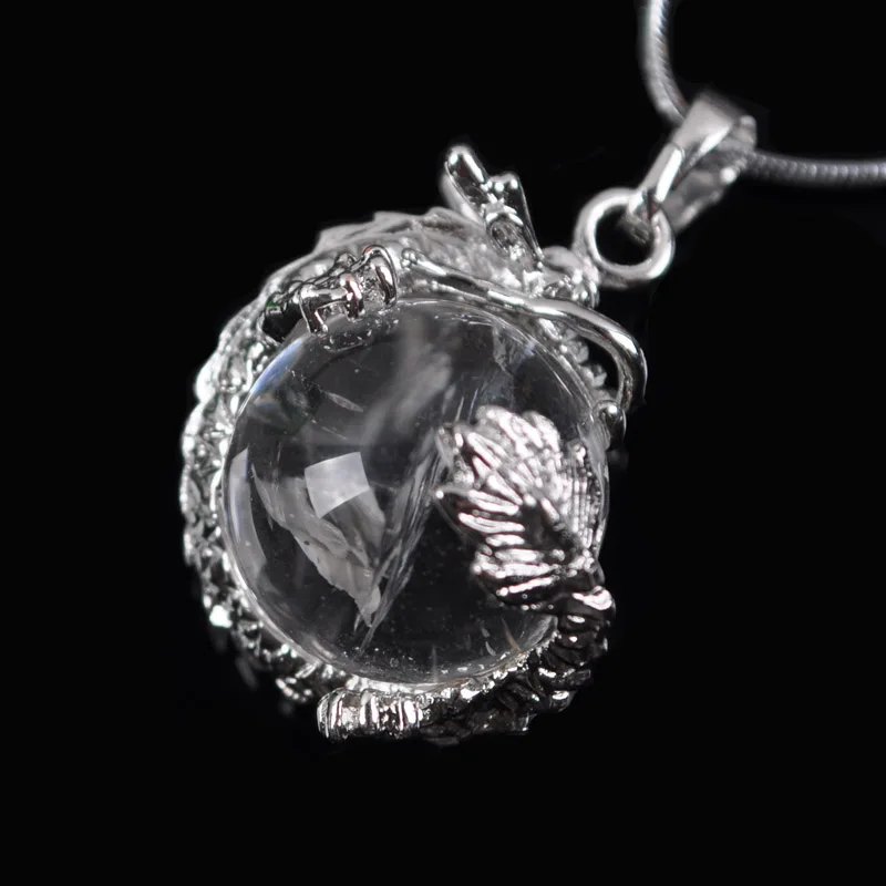 Подвеска в виде дракона натуральный камень 16 мм Круглый бисер белый кристалл