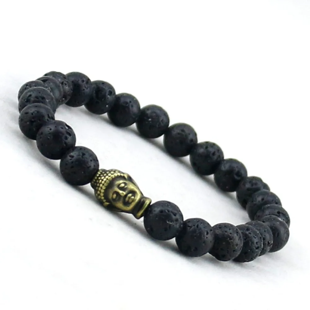 Новые женские и мужские украшения с бусинами буддой браслеты из лавового камня