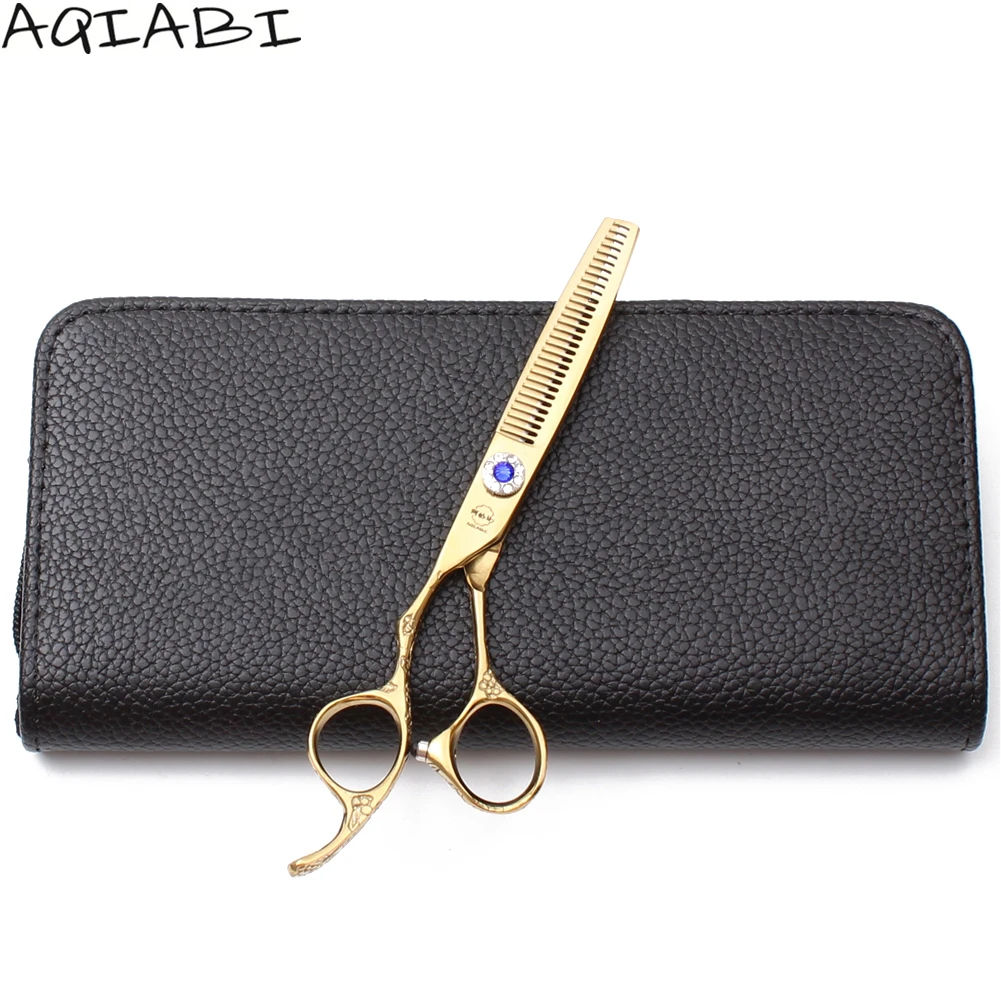 A8002 6.0'' Lefty 440C AQIABI Gold Cutting Shears Thinning Scissors Hairdressing Professional Hair Haircut Set | Красота и