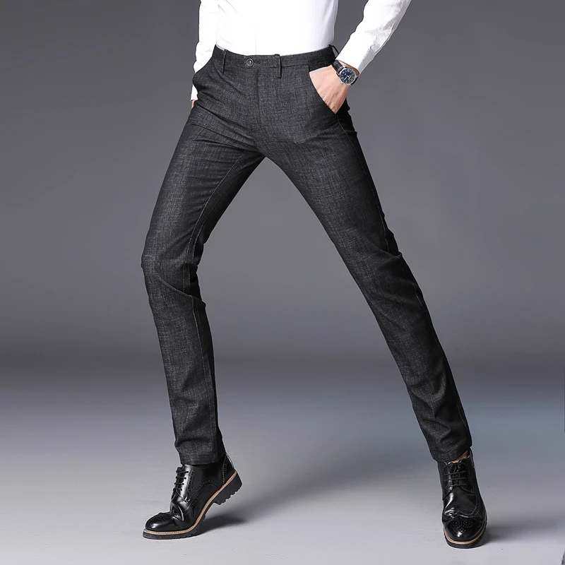 2018 новые мужские повседневные брюки деловые узкие темно серые размер 28