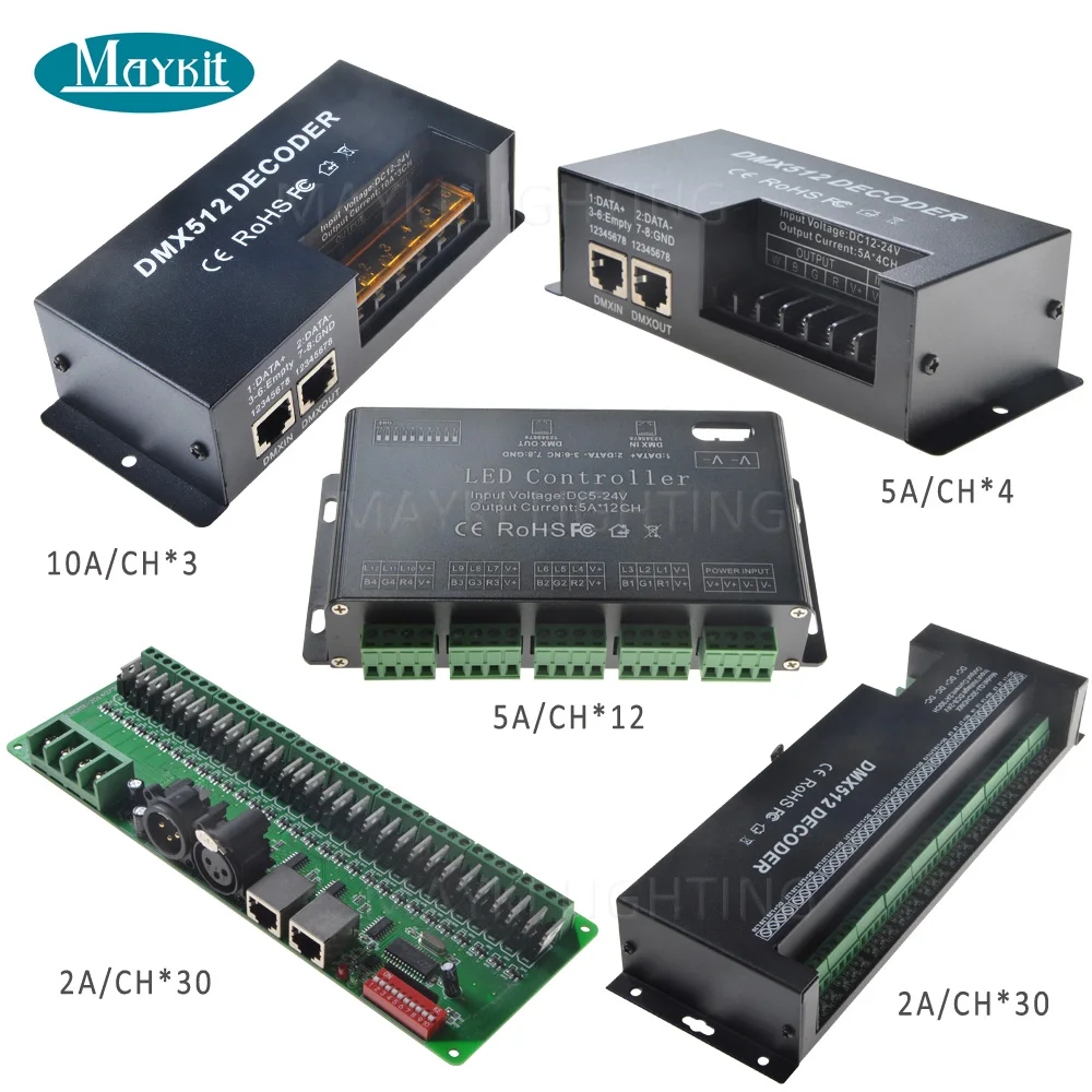 Maykit 4 канала * 5A DMX 512 LED контроллер декодер диммер использовать для DC12 24V RGBW RGB