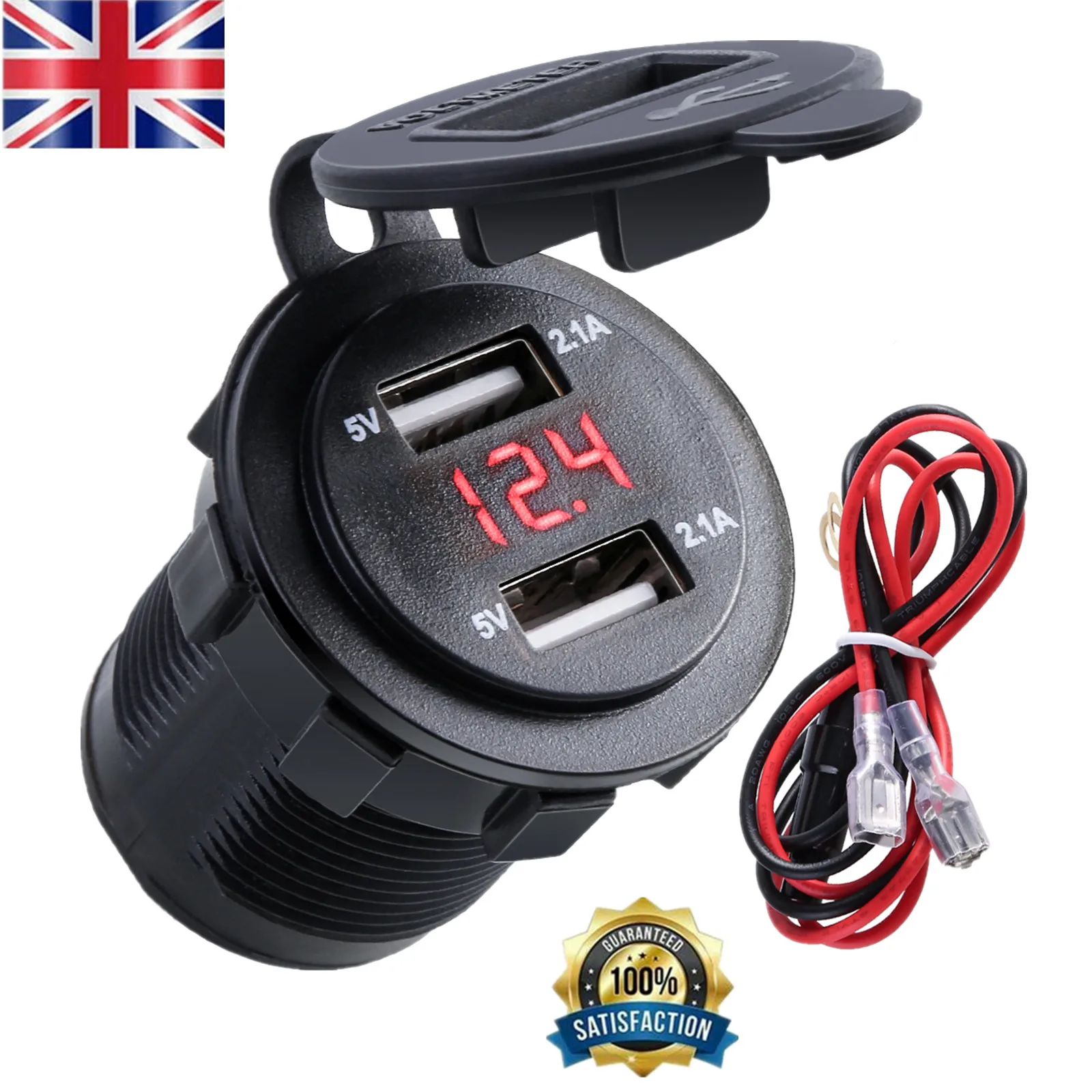 SOONHUA Car Charger Dual Port USB Waterproof Intelligent Safety Protection Universal Vehicle Chargers With LED Voltmeter Display |
