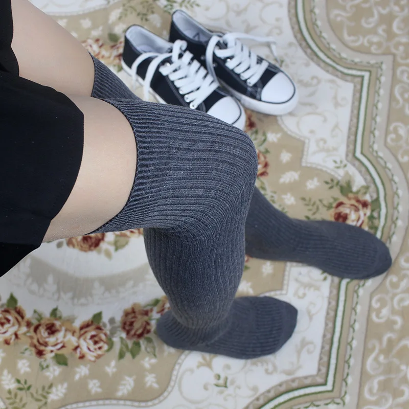 Dark Gray Мода, чулки, женские гольфы, хлопок, одноцветные, толстый шелк, торопитесь, счастливые, женские облегающие высокие носки, для женщин размера плюс - Цвет: Dark Gray