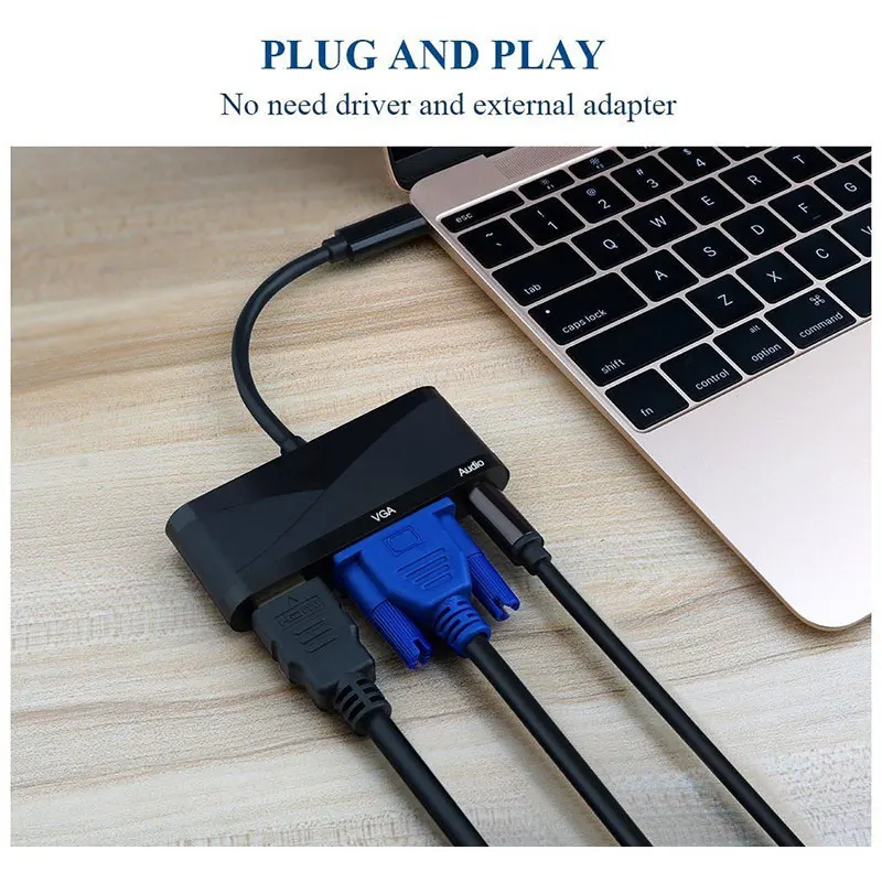 3 в 1 USB-C к 4K HDMI VGA с аудио адаптером Thunderbolt порт совместимый + USB 2 0 конвертер для Macbook