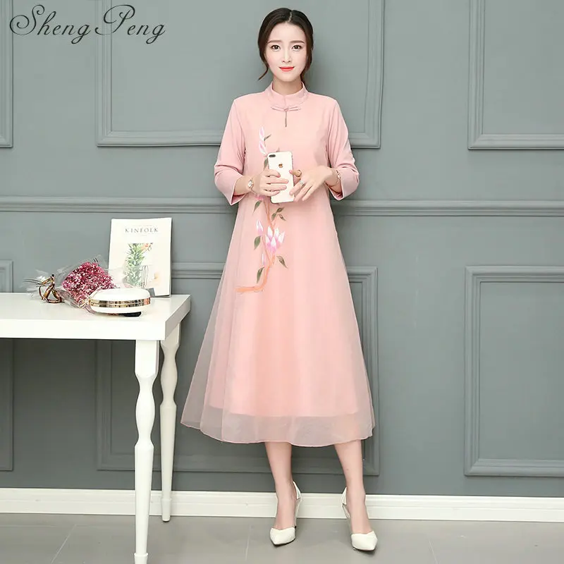 Платье Чонсам в китайском стиле Элегантное Длинное китайское платье чонсам