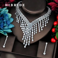 hibride luxury clear long tassel water drop cz big jewelry sets for women wedding accessories fashion jewelry gifts n 726