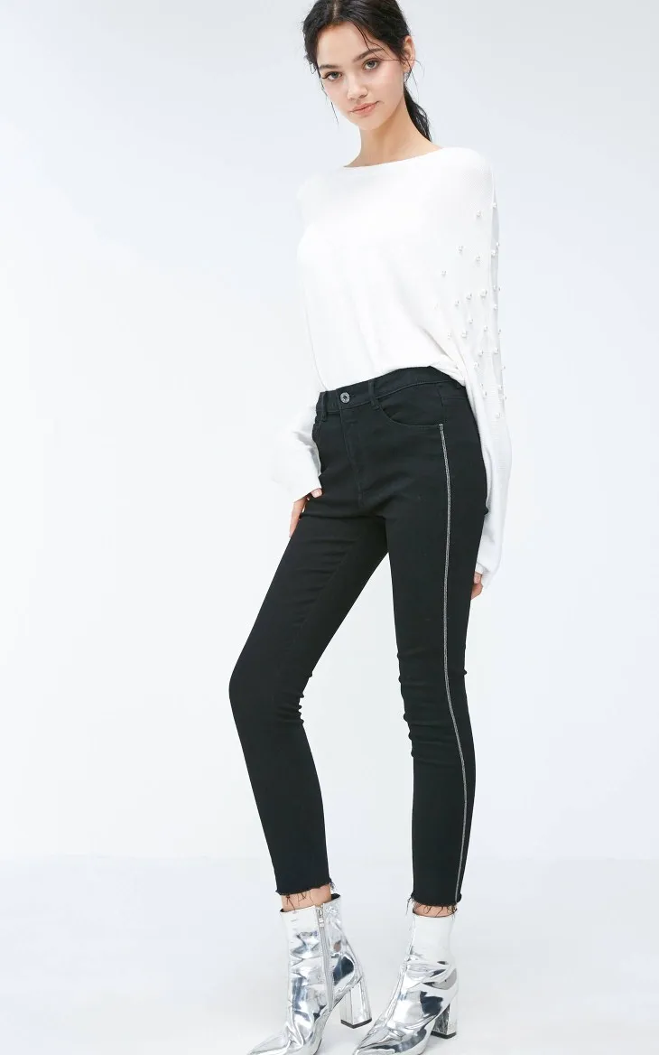Vero Moda боковой шов металлической цепочкой Slim Fit слегка стрейч джинсы джинсовые брюки женские | 318349517