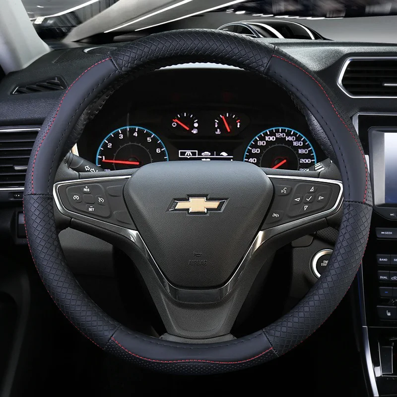 Верхний слой кожаный руль чехлы для Chevrolet Cruze Spark Sonic Aveo болт вольт Malibu Impala Caprice Camaro Trax/трекер