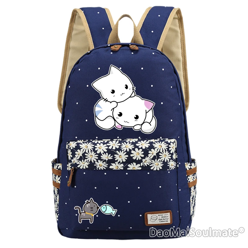 Dark Blue 1 Милые Мультяшные коты Студенческая школьная сумка для девочек милый кот девочки детский школьный рюкзак цветок ноутбук сумка девушка рюкзаки Mochila - Color: Dark Blue 1