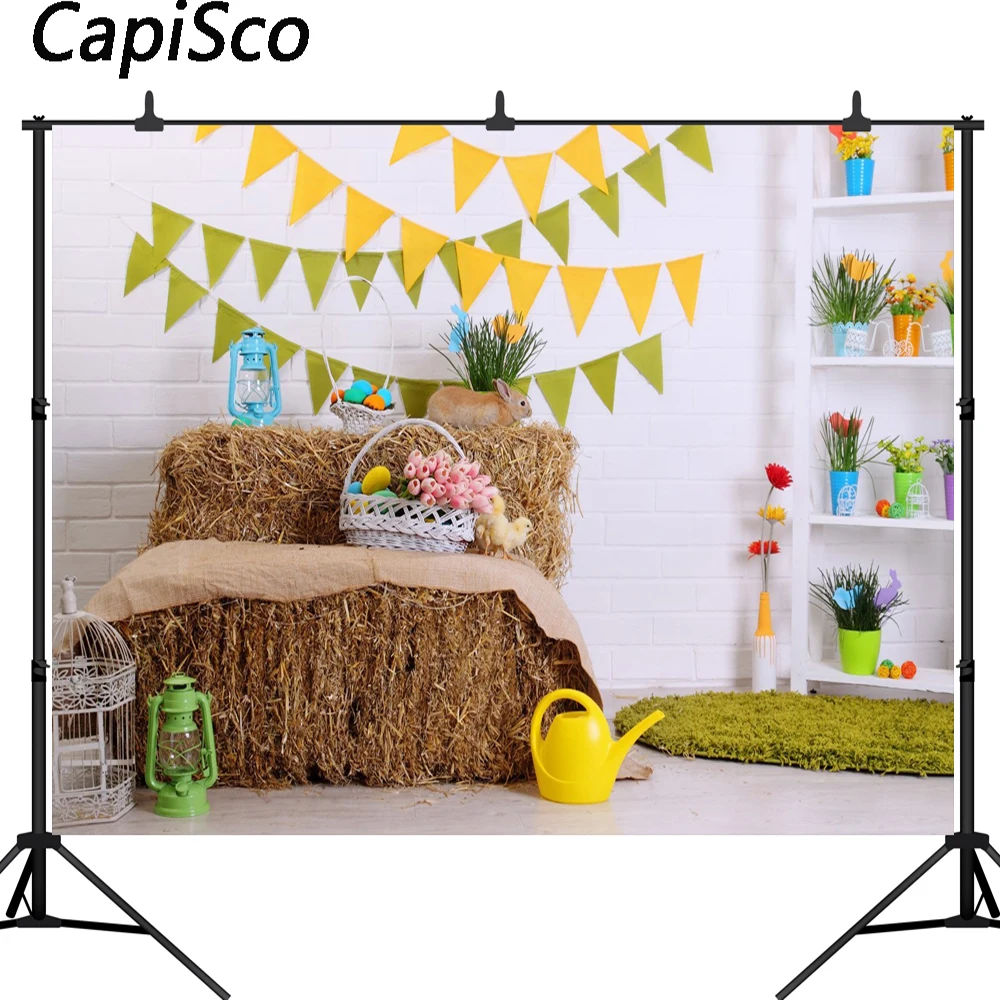 

Capisco Easter Brick wall Straw pile Baby Newborn Photography Backgrounds Customized Photographic Backdrops For Photo Studio