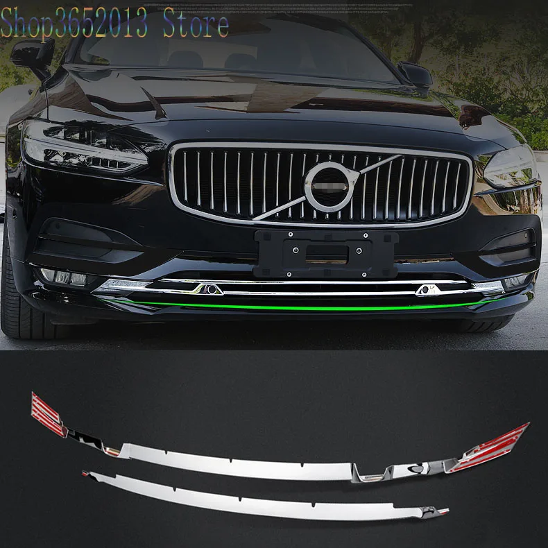 

For Volvo S90 2016-18 ABS Chrome Front Lower Bumper Grille Grill Vent Hole Trim cover Decorative strips Car Styling Accessories