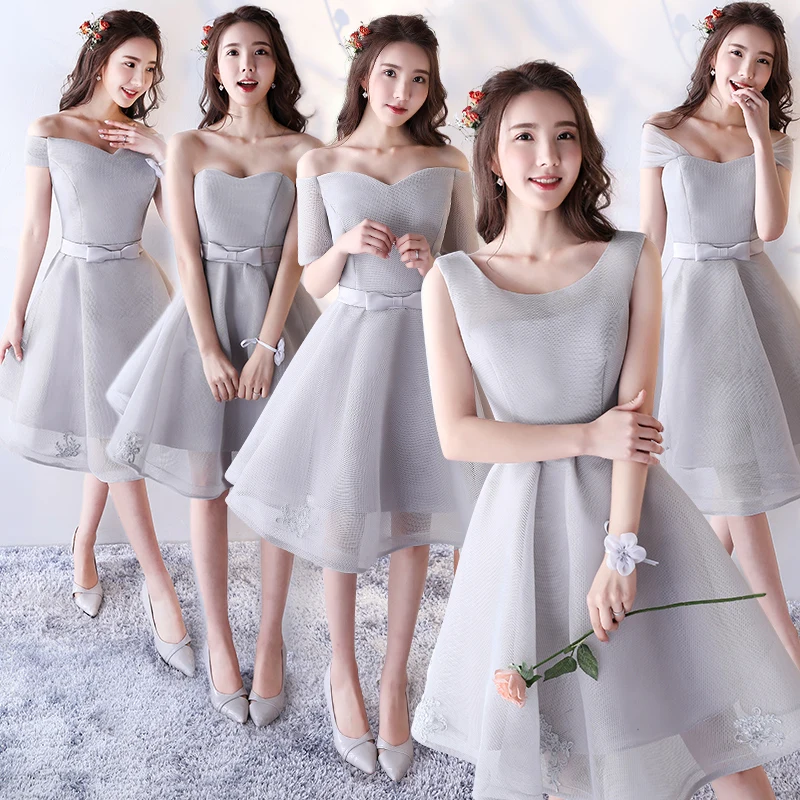 2017 новые Короткие Серые вечерние платья элегантные из органзы недорогие а