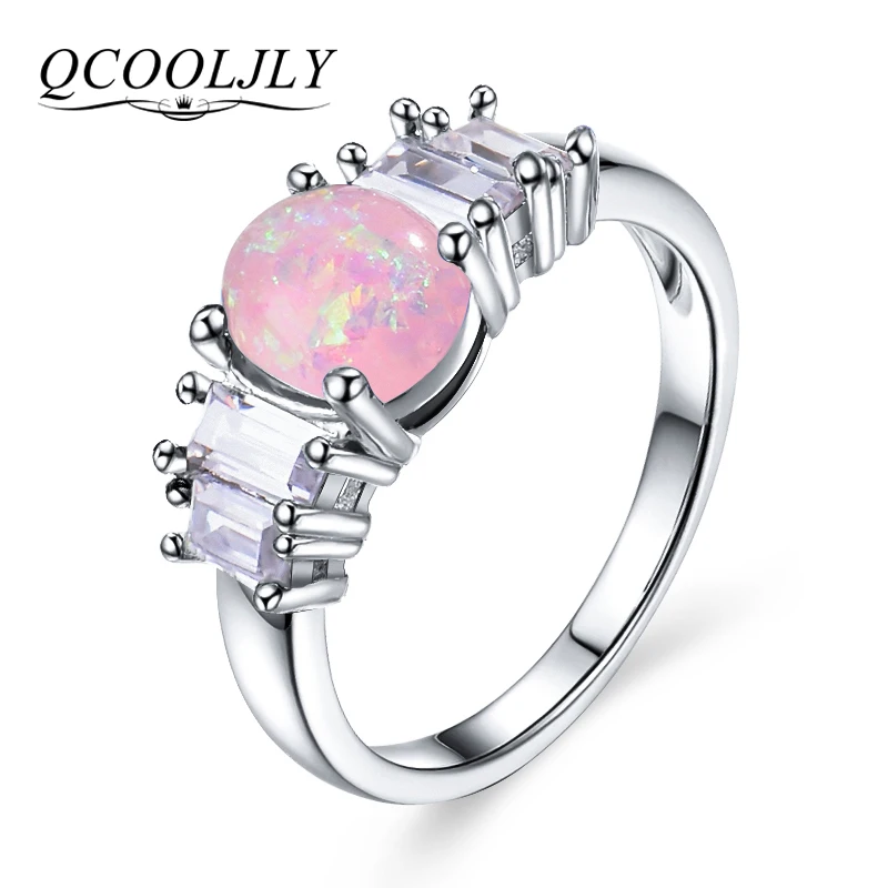QCOOLJLY круглые кольца с сердцем натуральным камнем модные стильные розовые Bue