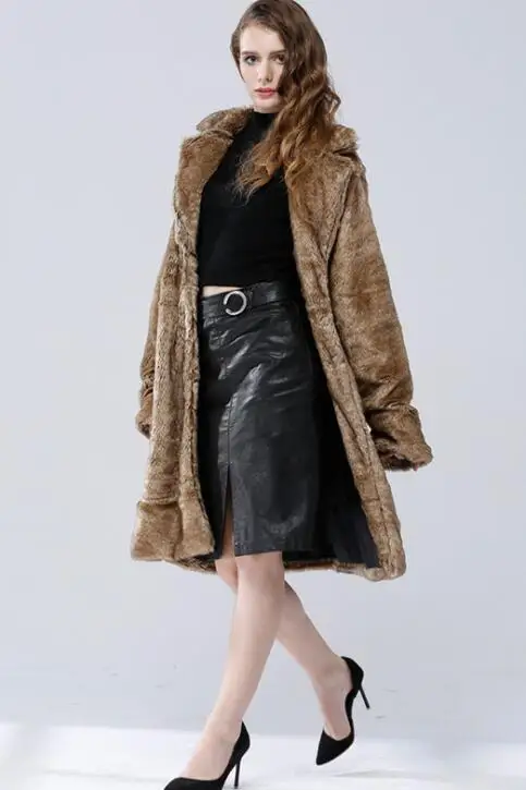 Autumn faux mink leather jacket womens long coats winter thicken warm fur leather trchen coat women slim jackets fashion 6XL