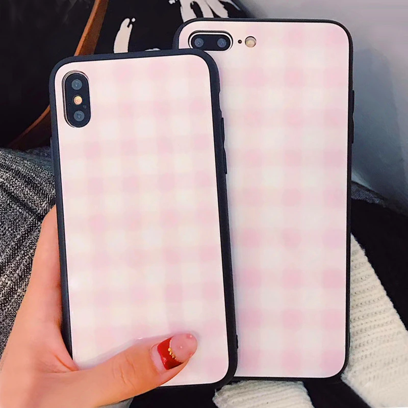 Новый розовый полосатый решетчатый стеклянный чехол для iphone X 8 7 6 6s Plus|Бамперы| |