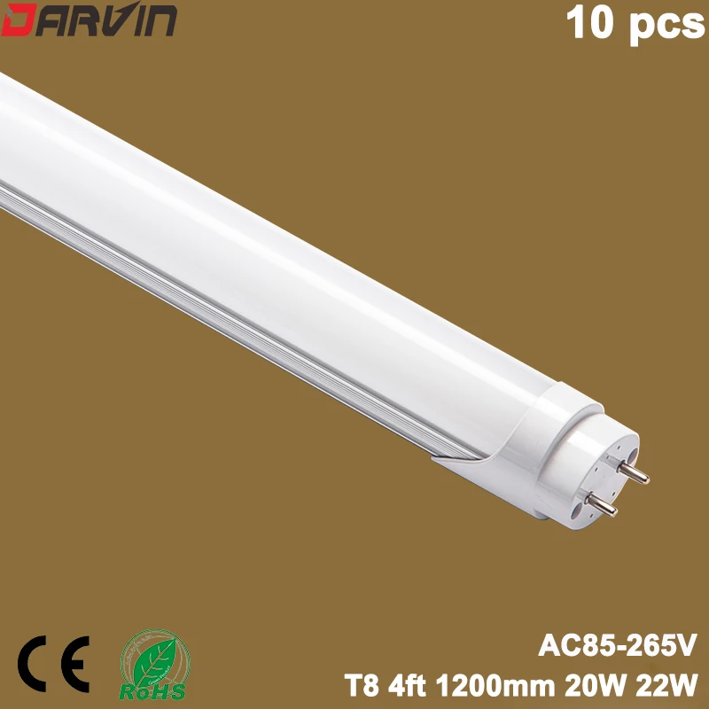 10 PCS/Lot Led Tube T8 4ft Led Light 1.2M 20W 22W Replaced Fluorescent Tube Lamp Milky Cover /Clear Cover