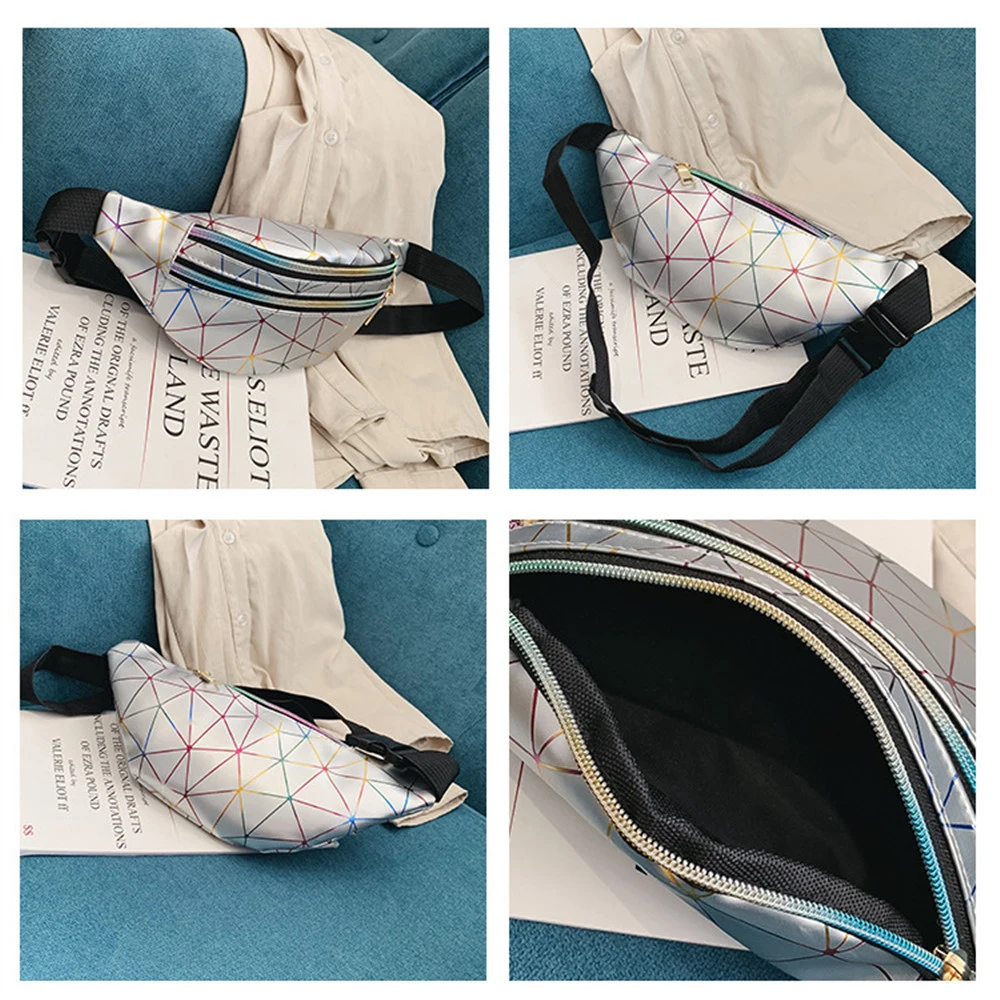 Поясная Сумка женская голографическая Забавный кошелек розового и серебристого