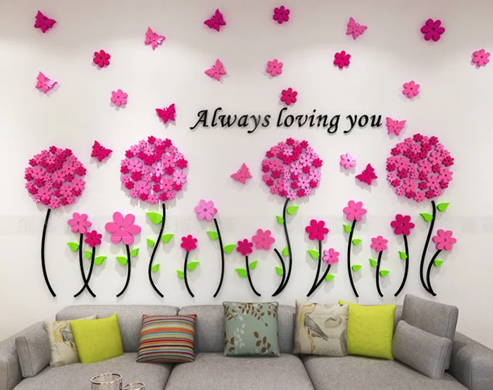 Акриловые цветы принт в виде одуванчиков 3D стерео стикер спальня Детский сад