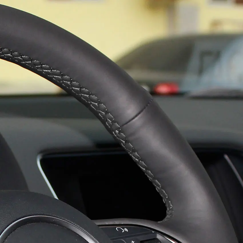 Black Thread No Hole Верхний слой из натуральной коровьей кожи Автомобильный руль чехлы для Volkswagen VW Bora Polo Touran Magotan 2006-2011 - Название цвета: Black Thread No Hole
